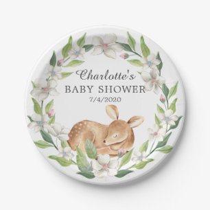 Plato De Papel Placa Baby Shower 7" Woodland Sweet Deer