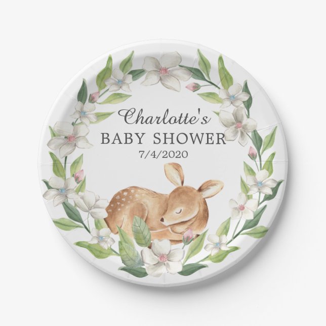 Plato De Papel Placa Baby Shower 7" Woodland Sweet Deer (Anverso)