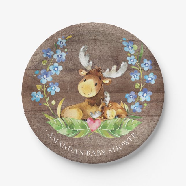 Plato De Papel Placa Baby Shower de 7" de suaves alces (Anverso)