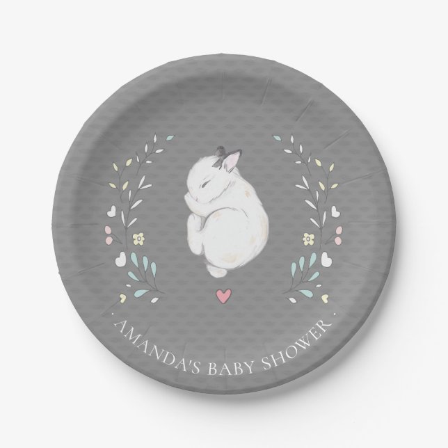 Plato De Papel Placa Baby Shower de 7" para conejitos (Anverso)