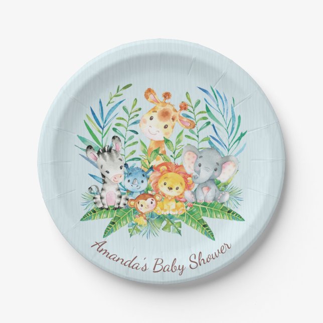 Plato De Papel Placa Baby Shower de 7" para niños en la selva Saf (Anverso)