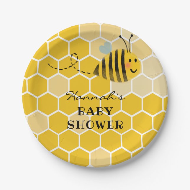Plato De Papel Placa Baby Shower de abeja (Anverso)