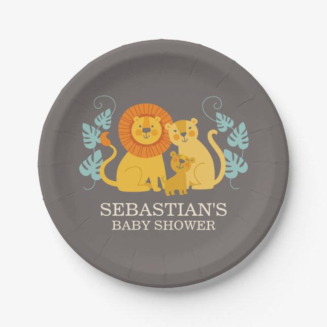 Plato De Papel Placa Baby Shower de león de jungla (Anverso)