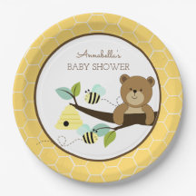 Placa Baby Shower de oso de miel y abejorro