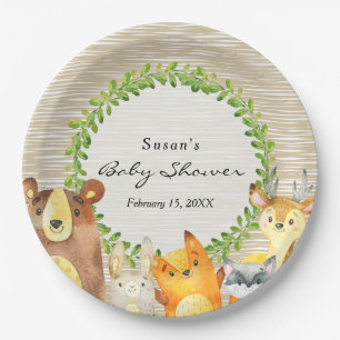 Plato De Papel Placa Baby Shower original de Woodland