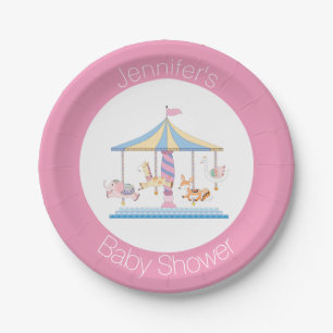 Plato De Papel Placa Baby Shower Pastel Animal Carousel