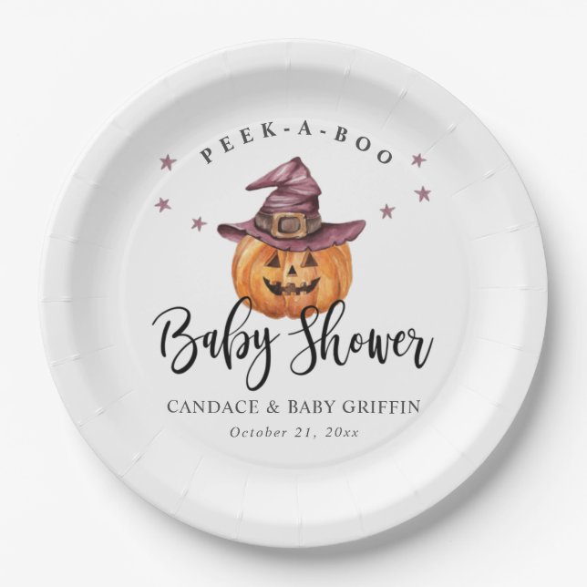 Plato De Papel Placa Baby Shower Peek-a-Boo (Anverso)
