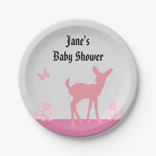 Plato De Papel Placa Baby Shower temática Cute Woods (Anverso)
