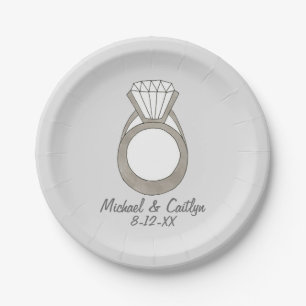 Plato De Papel Placa Boda de anillo de compromiso de diamantes pe