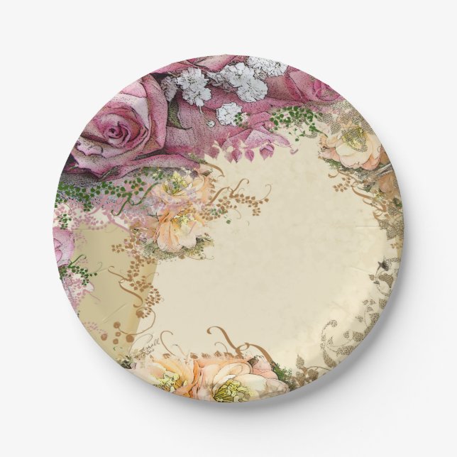 Plato De Papel Placa Boda Rosa (Anverso)