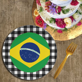 Plato De Papel Placa brasileña, plancha búfala y bandera brasileñ