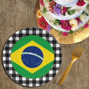Plato De Papel Placa brasileña, plancha búfala y bandera brasileñ