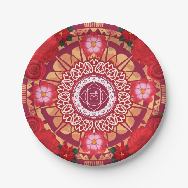 Plato De Papel Placa Chakra Mandala raíz (Anverso)
