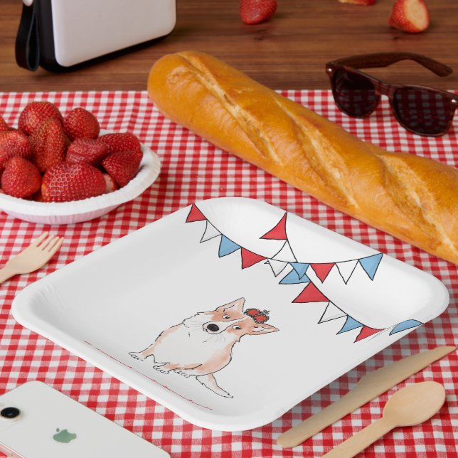 Plato De Papel Placa cuadrada de papel corgi real (Picnic)