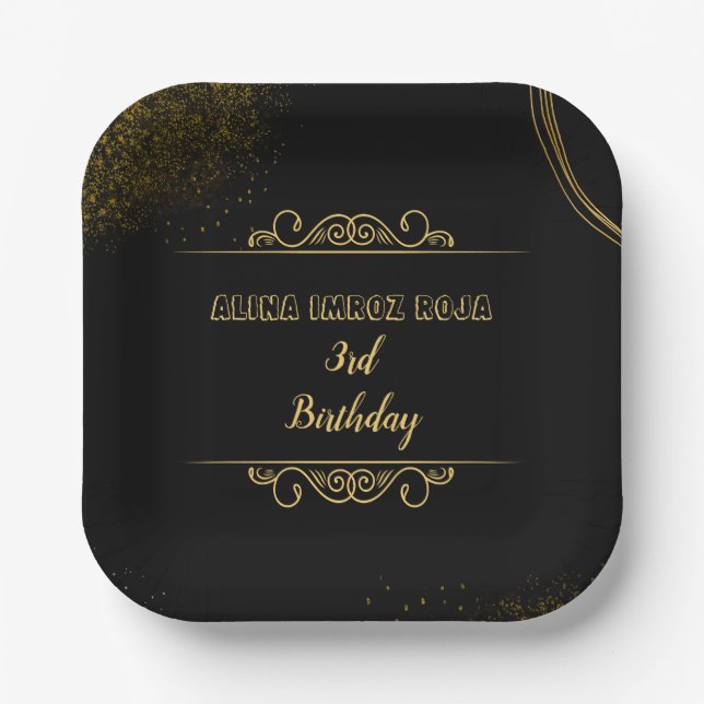 Plato De Papel Placa cuadrada de papel de fiesta de cumpleaños fl (Anverso)