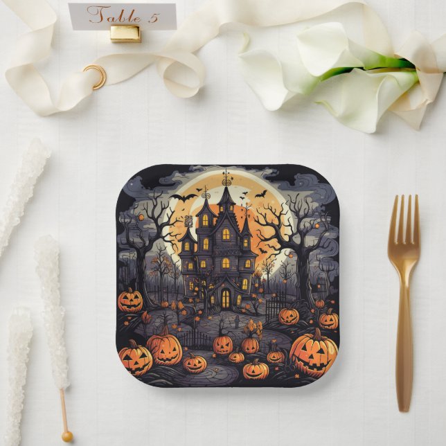 Plato De Papel Placa cuadrada de papel de Halloween (Boda)