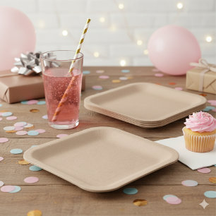 Plato De Papel Placa cuadrada de papel desechable de Kraft de 7"
