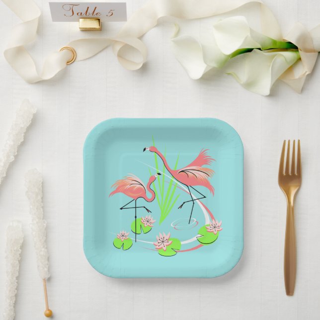 Plato De Papel Placa cuadrada Flamingo Fandango Duo (Boda)