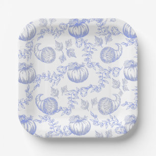 Plato De Papel Placa cuadrada toile de calabaza azul de 7 pulgada