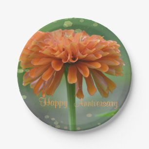 Plato De Papel Placa de aniversario de naranja Zinnia