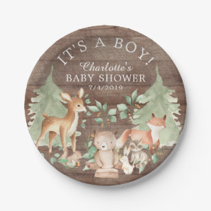 Plato De Papel Placa de Baby Shower 7" Rustic Woodland Animals