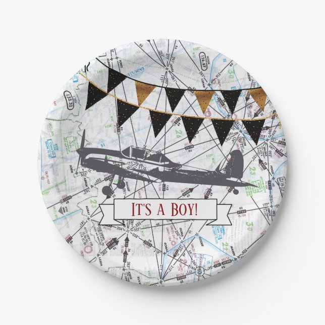 Plato De Papel Placa de Baby Shower del aeroplano (Anverso)