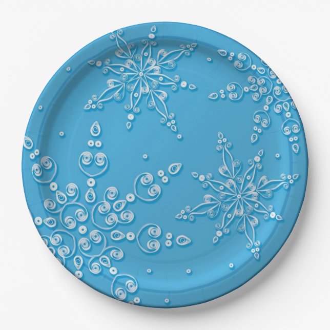 Plato De Papel Placa de cena con copos de nieve (Anverso)