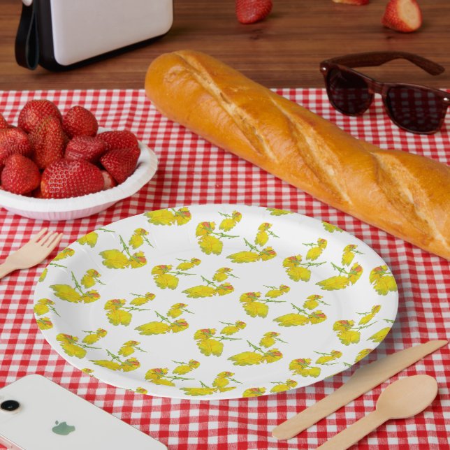 Plato De Papel Placa de cena rosa amarillo (Picnic)