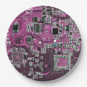 Plato De Papel Placa de circuito de Geek de Computadora Purple