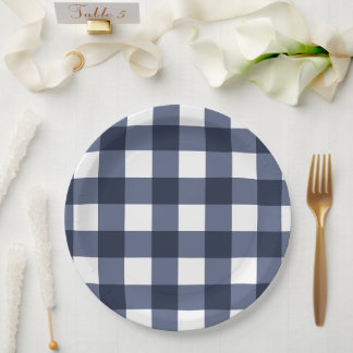 Plato De Papel Placa de comprobación de Gingham clásica grande az