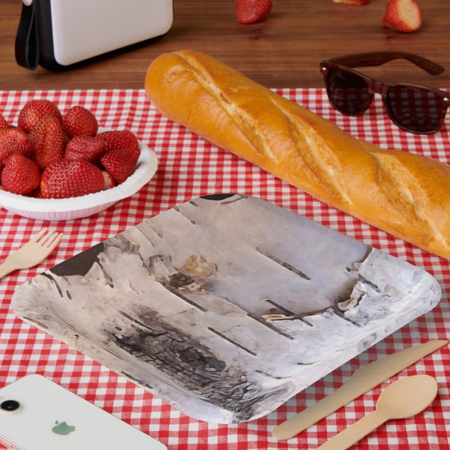 Plato De Papel Placa de corteza de árbol de birch (Picnic)