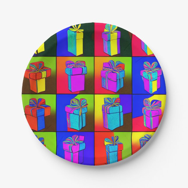 Plato De Papel Placa de cumpleaños con diseño de regalo (Anverso)