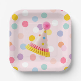 Plato De Papel Placa de cumpleaños con foto de punto de polka