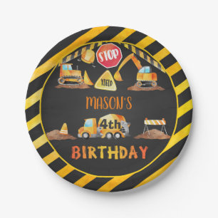 Plato De Papel Placa de cumpleaños de construcción - Blk