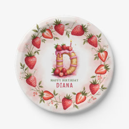 Plato De Papel Placa de cumpleaños de fresa Letra D Diseño de pas