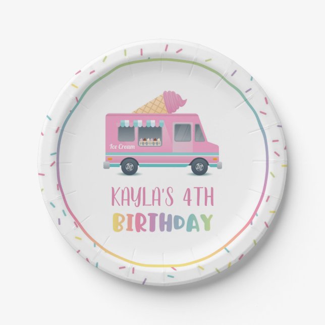 Plato De Papel Placa de cumpleaños de helado (Anverso)