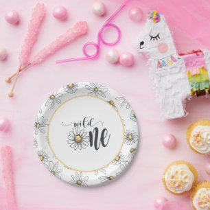 Plato De Papel Placa de cumpleaños de margarita - Salvaje - Blanc