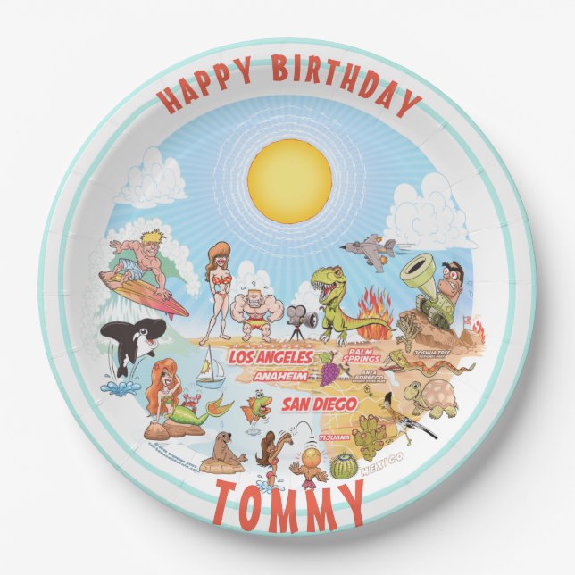 Plato De Papel Placa de cumpleaños de personalizable SoCal (Anverso)