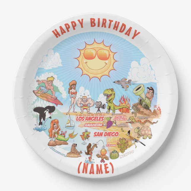 Plato De Papel Placa de cumpleaños de personalizable SoCal (Anverso)