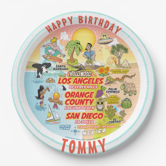 Plato De Papel Placa de cumpleaños de personalizable SoCal Sunset (Anverso)