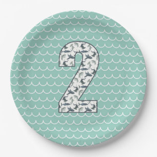 Plato De Papel Placa de cumpleaños de tiburón personalizado Seg