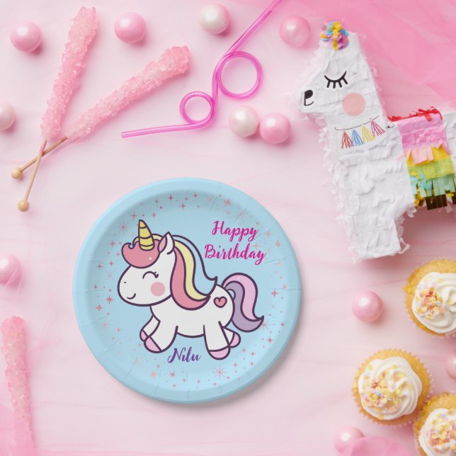 Plato De Papel Placa de cumpleaños de Unicornio mágica (Fiesta)