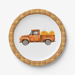 Plato De Papel Placa de cumpleaños del camión de otoño - Cami