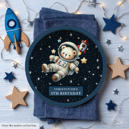 Plato De Papel Placa de cumpleaños del oso espacial para pequeño
