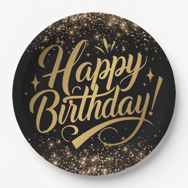 Plato De Papel Placa de cumpleaños feliz (Anverso)