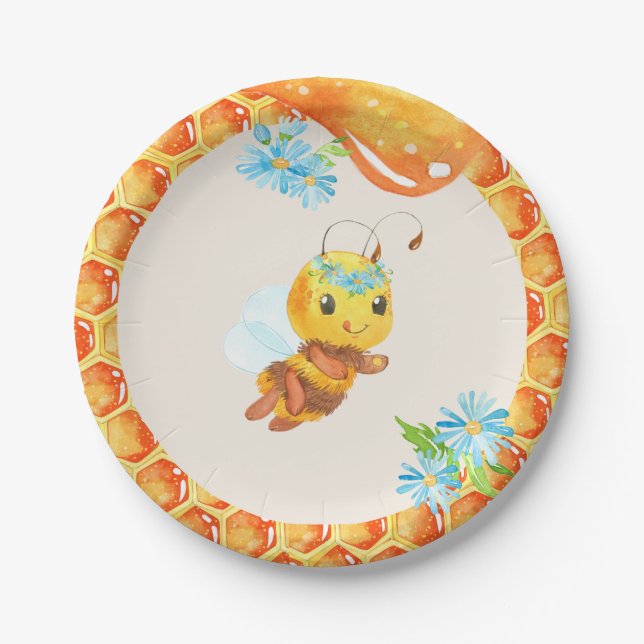 Plato De Papel Placa de cumpleaños para abejas - Chica (Anverso)