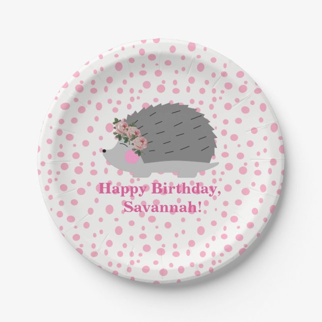 Plato De Papel Placa de cumpleaños personalizada de Hedgehog (Anverso)