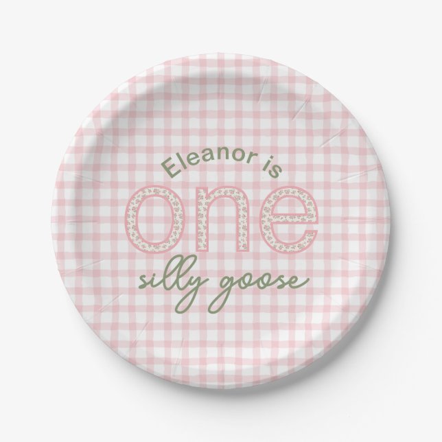 Plato De Papel Placa de cumpleaños personalizada "One Silly Goose (Anverso)