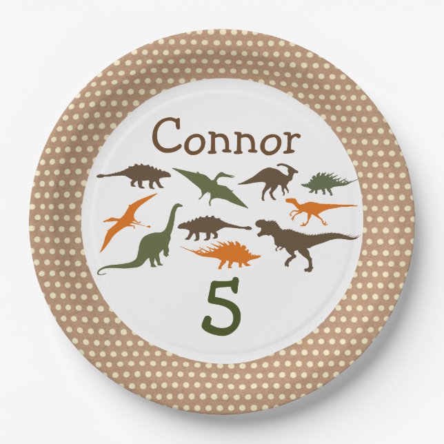 Plato De Papel Placa de dinosaurios, personalizada (Anverso)