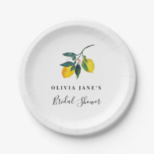 Plato De Papel Placa de ducha de limón nupcial, tropical